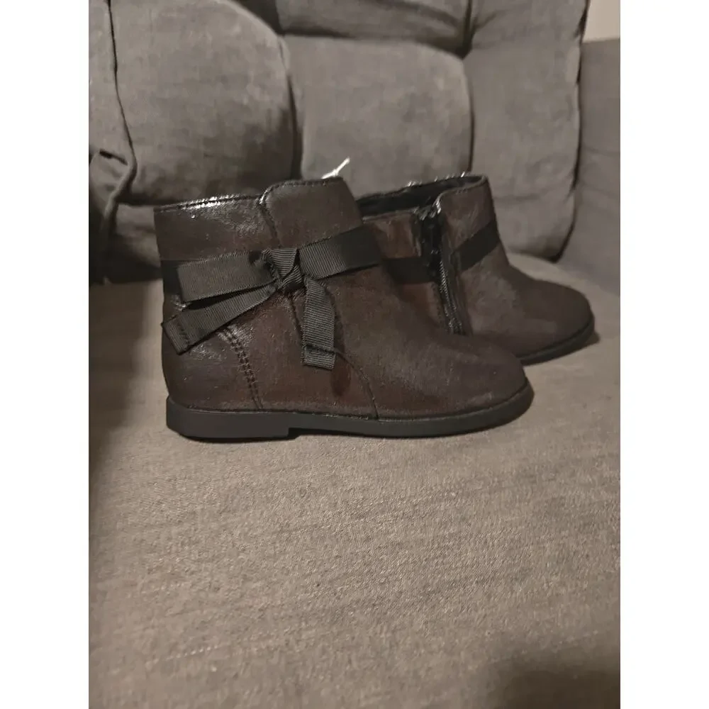 Old Navy Faux-Suede Bow-Tie Boots for Toddler Girls Size 10 Glittery Metallic